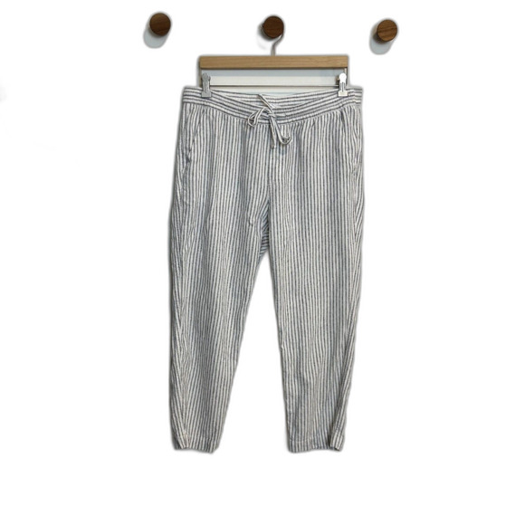 Gap Womens Easy Pant Size Large Linen Elastic-waist Off White Stripe Lounge - Picture 2 of 16